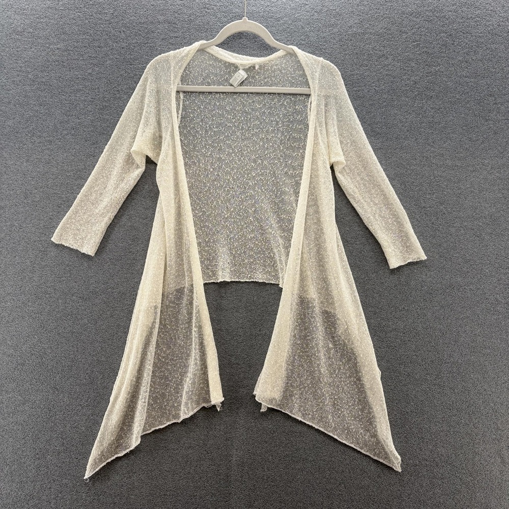 Indah Cardigan Sweater Women Small Cream Sheer Lightweight Open Knit Drape Front
